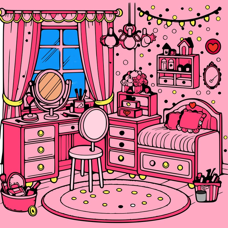 girly bedroom for teenager with vanity