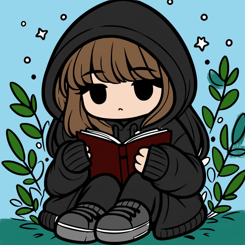 girl in oversized hoodie reading a book