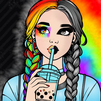 realistic girl with braided hair drinking boba