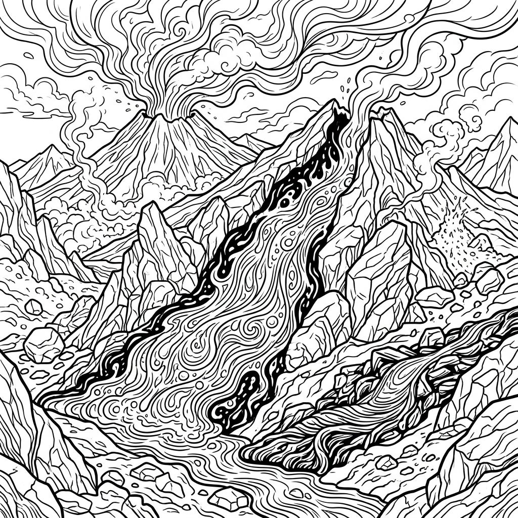 Lava Vulcanica: Pagina da Colorare Dettagliata Gratis — Color Pop