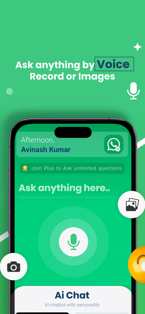AI Homework Helper & Study App - Smartphone screen showing the Doubt Go app interface with options to ask homework questions using voice recording or images
