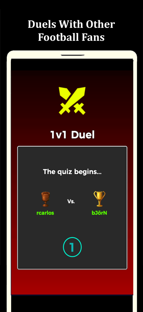 Football Quiz - Trivia 2026 - A competitive 1v1 football trivia duel screen between two players