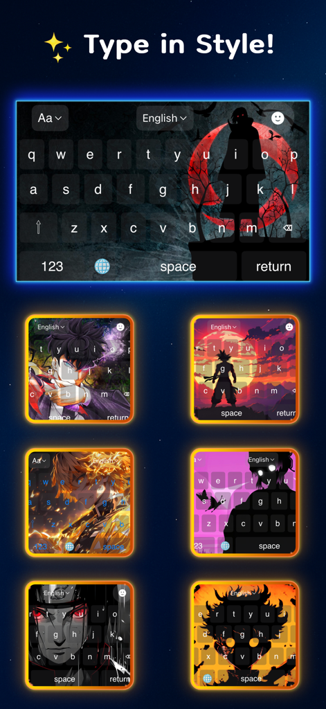 Anime Keyboard Theme - Gallery of anime keyboard themes with different character backgrounds