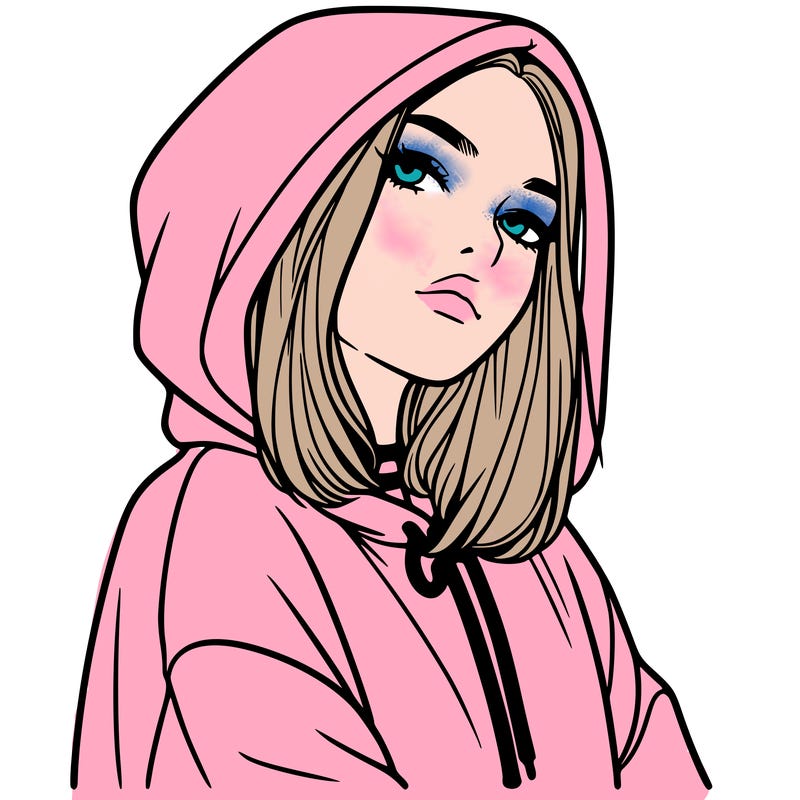 a realistic girl in a hoodie