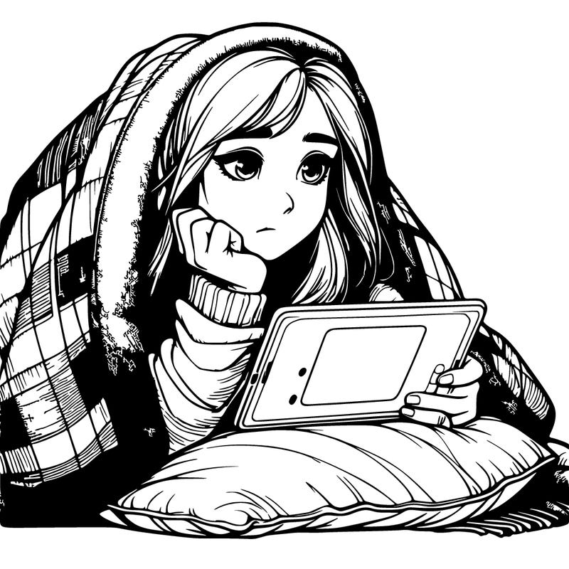 realistic girl wrapped in blanket watcing netflix