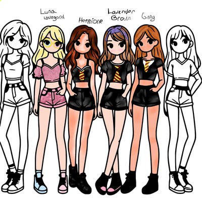 a group of girls wearing crop tops and shorts