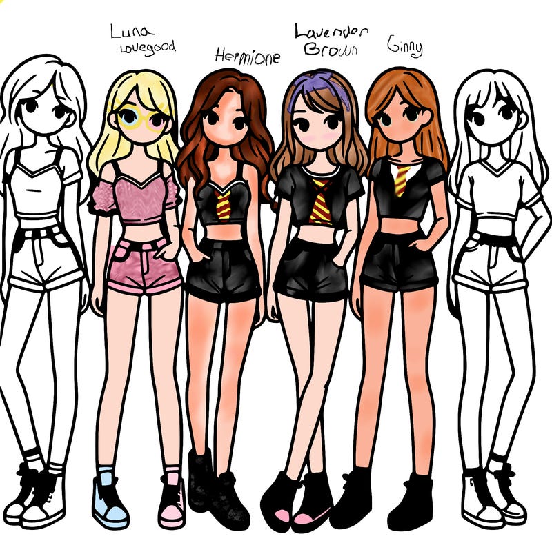 a group of girls wearing crop tops and shorts