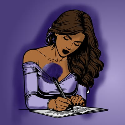 realistic female writing poetry