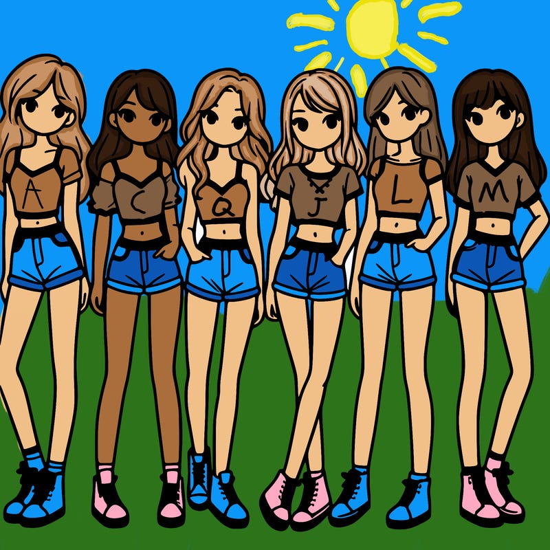a group of girls wearing crop tops and shorts