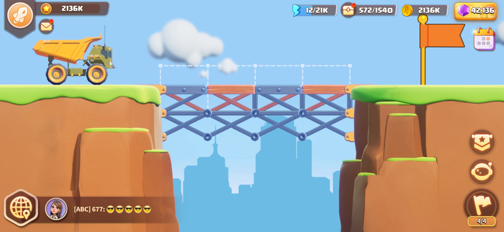 A yellow truck about to cross a bridge in Build Master Bridge Race gameplay