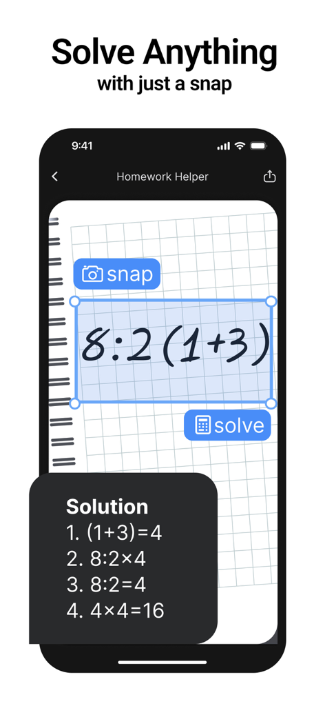 Chatbot App - AI Assistant - Interfaz del Ayudante de Tareas de Chatbot App resolviendo una ecuación matemática a partir de una foto.