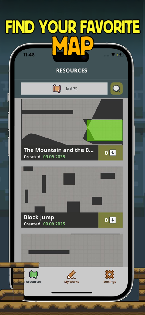 Mods for People Playground PG - Interface d'application mobile montrant une liste de cartes téléchargeables pour People Playground PG