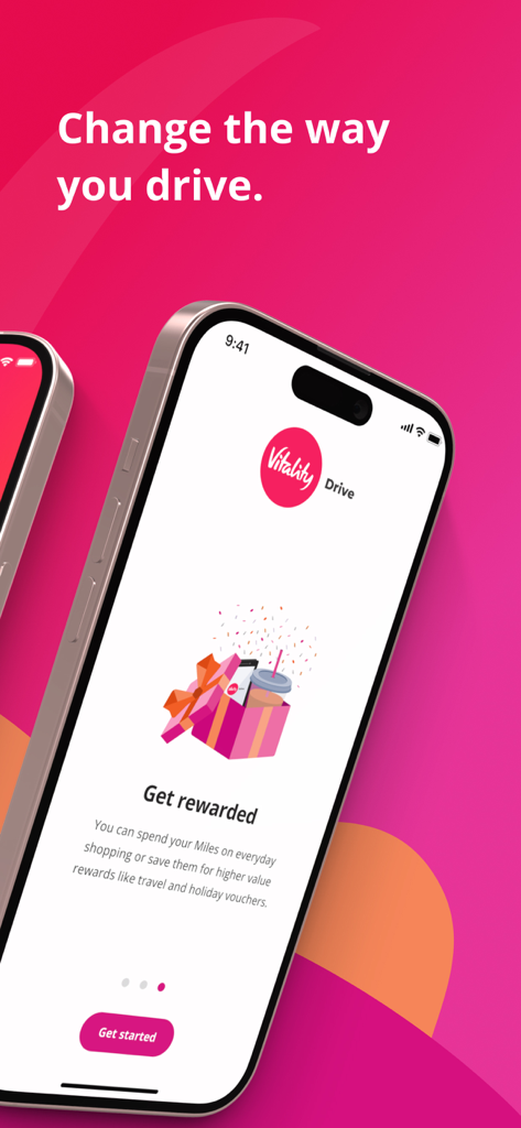 Ecrã da aplicação Vitality Drive a explicar como os utilizadores podem ser recompensados por conduzir em segurança