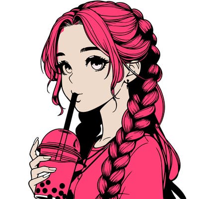 realistic girl with braided hair drinking boba