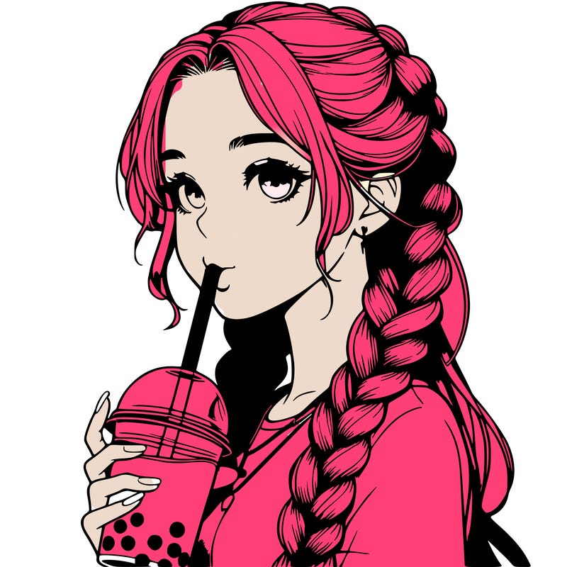 realistic girl with braided hair drinking boba