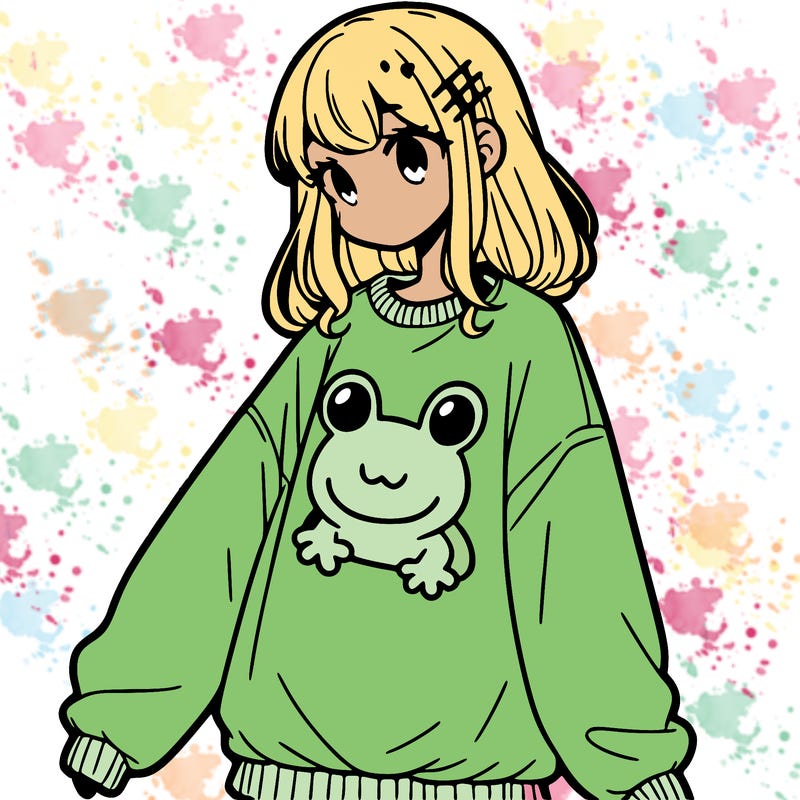 girl wearing frogging sweatshirt