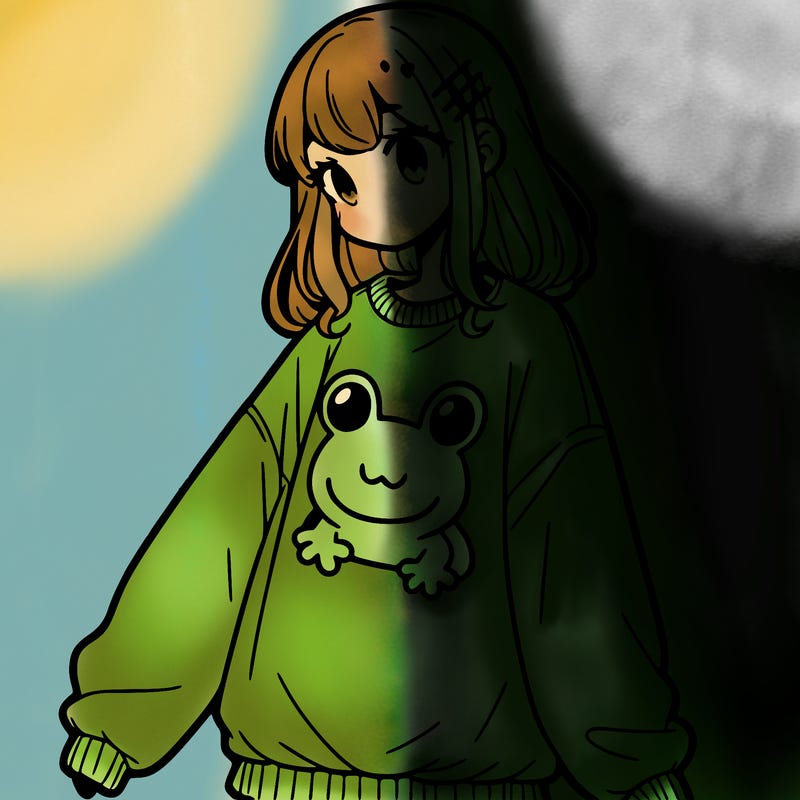 girl wearing frogging sweatshirt