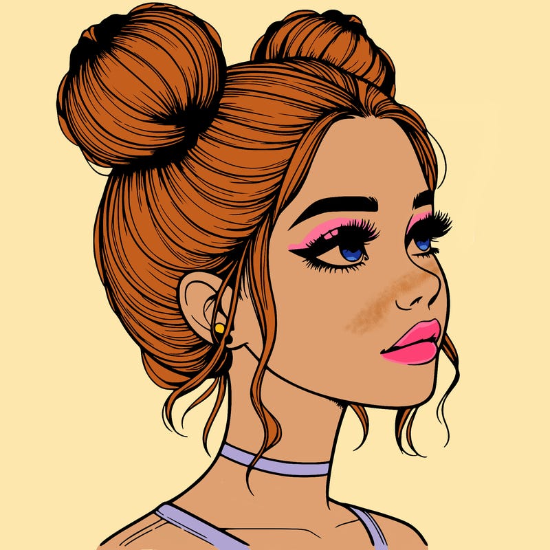 realistic girl with buns on the top of her head