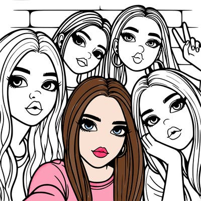 group of teen girls friends y2k up close in a selfie