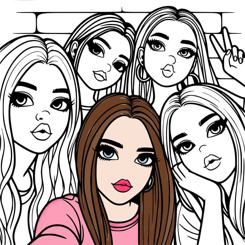 group of teen girls friends y2k up close in a selfie