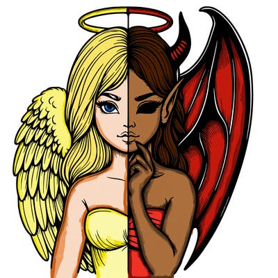 realistic angel half demon