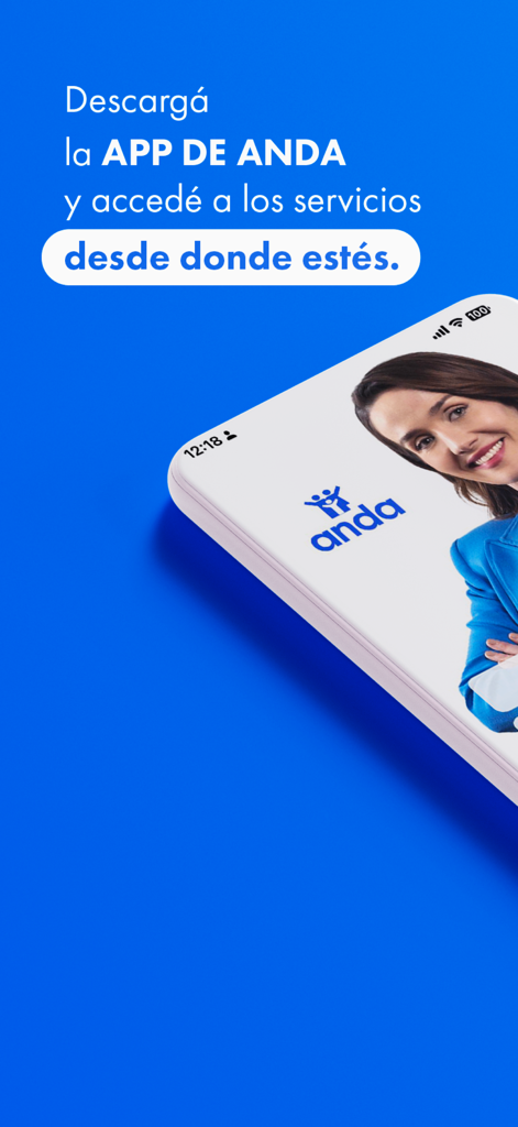 ANDA - ANDA mobile app promotional banner showing a smartphone with the company logo and a smiling woman