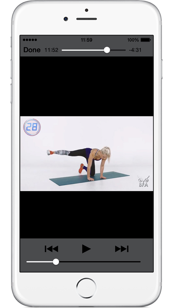 Butt App Lite- Fitness Exercises & Buttock Workout - Video workout demonstration of a leg exercise on the Butt App Lite iPhone interface