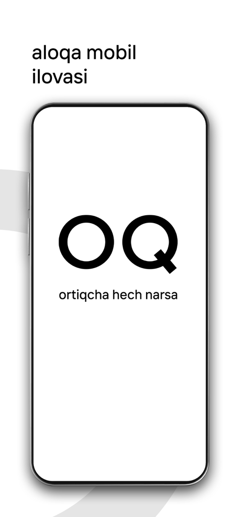 OQ - Minimalistischer Splashscreen der OQ Mobile App mit dem Markennamen und Slogan.