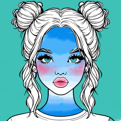realistic girl with two buns in hair and lips