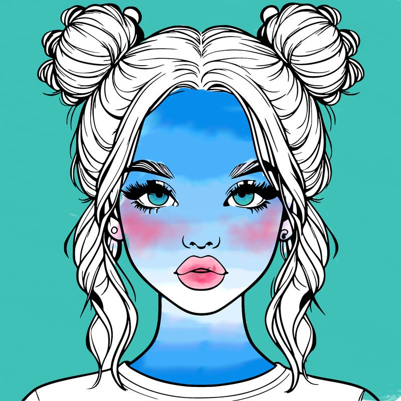 realistic girl with two buns in hair and lips