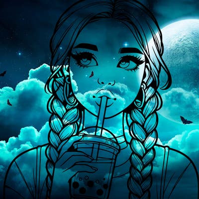 realistic girl with braided hair drinking boba