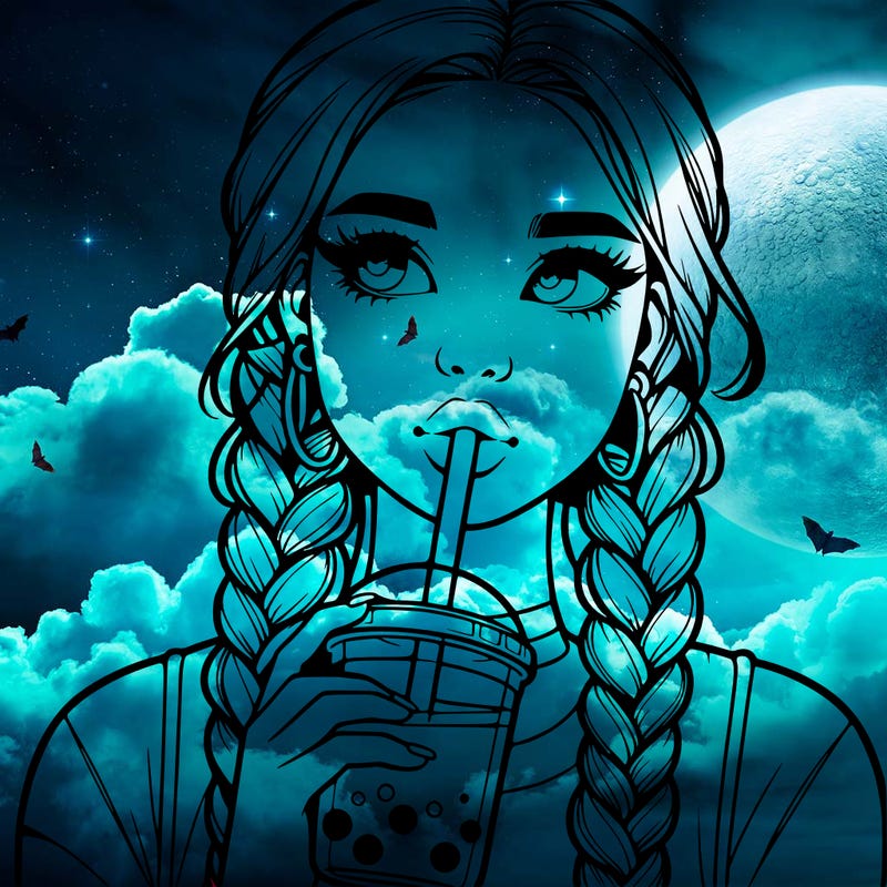 realistic girl with braided hair drinking boba