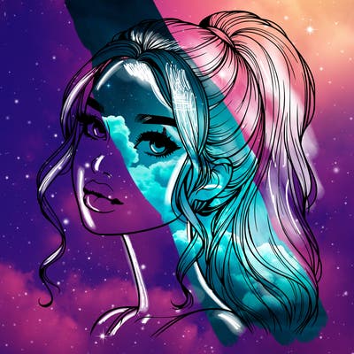 realistic girl with a ponytail on her hair and lips