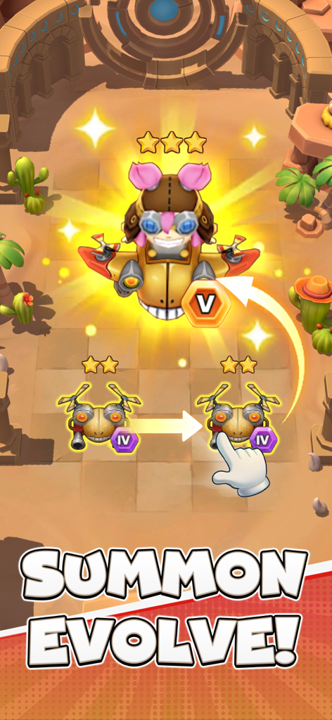 Merge Battle: PvP Arena - Merging two level four units to evolve into a level five pet in Merge Battle PvP Arena