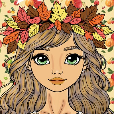 realistic girl with fall leaf crown