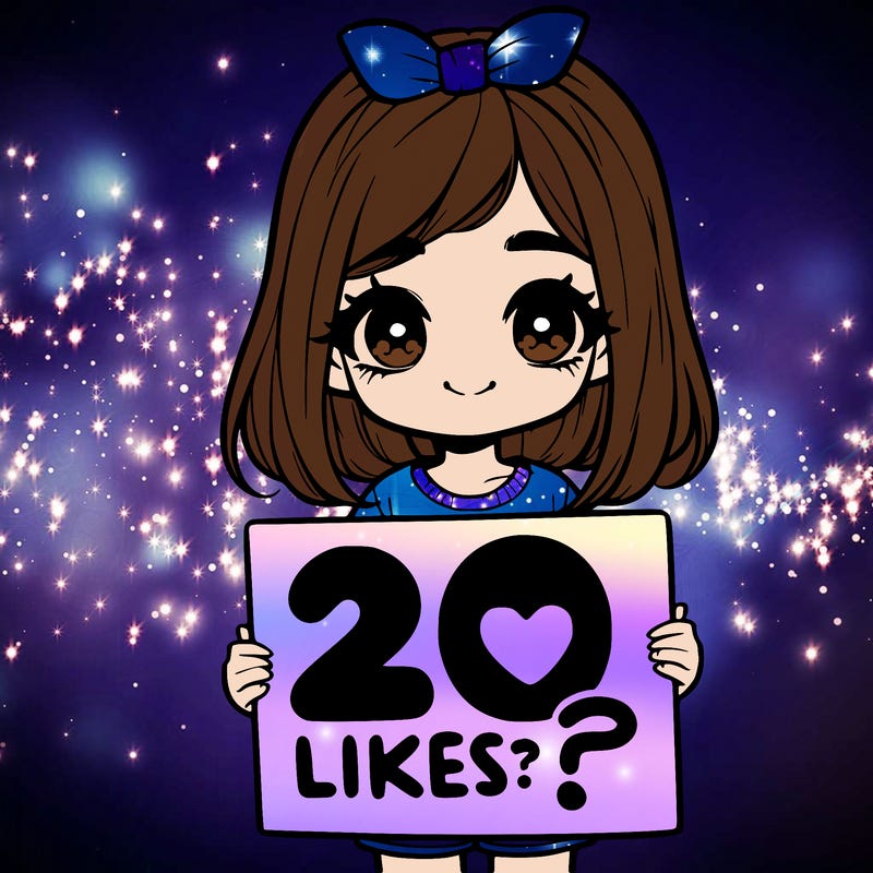 cute realistic girl holding a sign that says 20 likes?