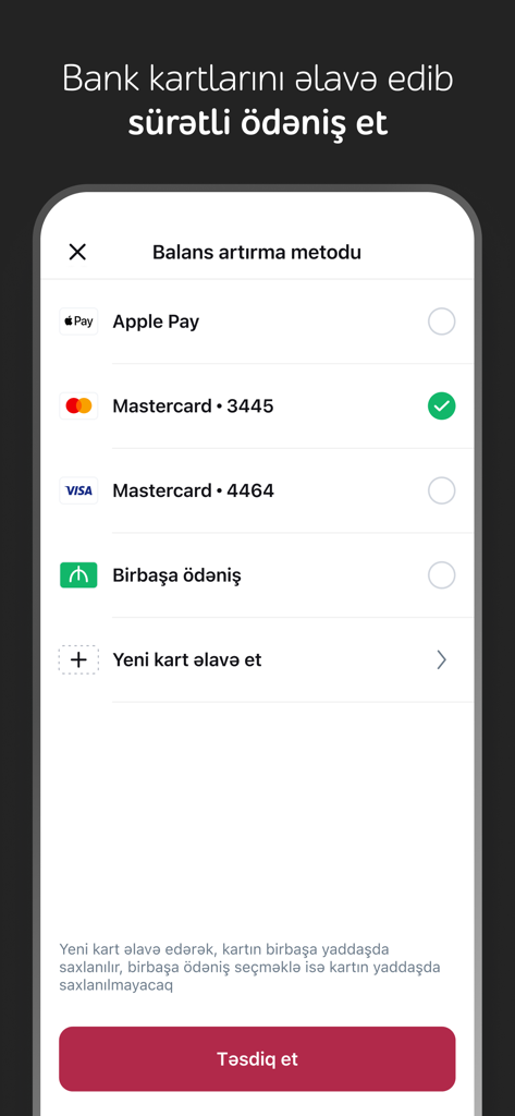 CityNet - Interfaz de la aplicación CityNet para seleccionar un método de pago como Apple Pay o Mastercard.