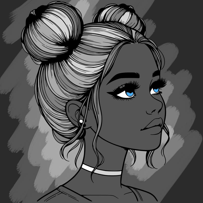 realistic girl with buns on the top of her head