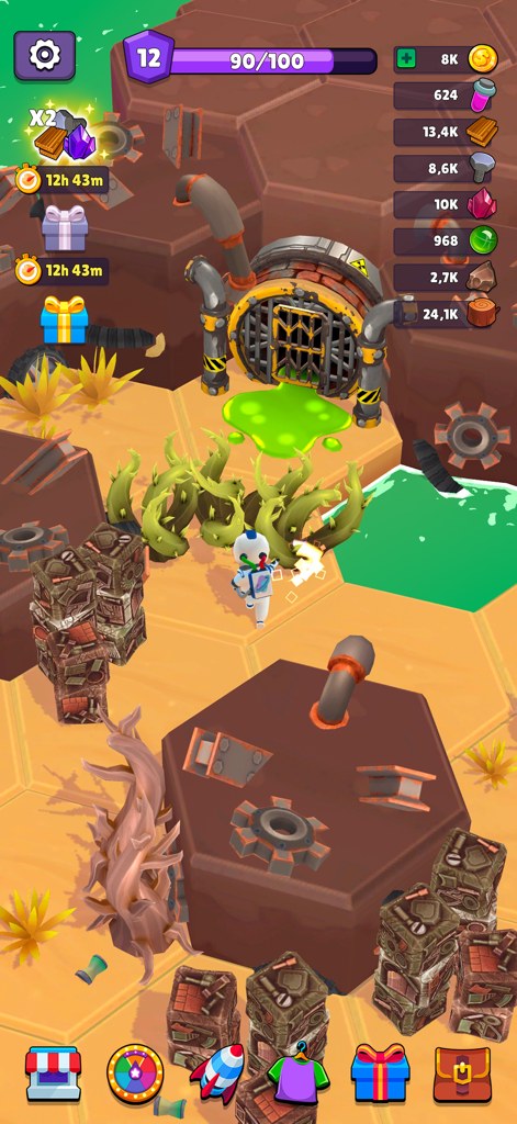 Astronaut exploring an alien planet in Space Bound mobile game