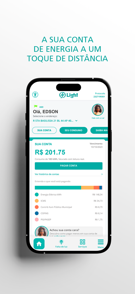 Light - Dashboard of Light energy app showing electricity bill amount and payment options