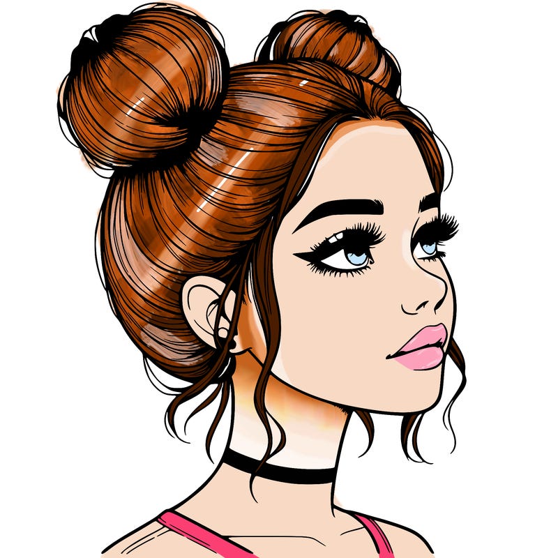realistic girl with buns on the top of her head