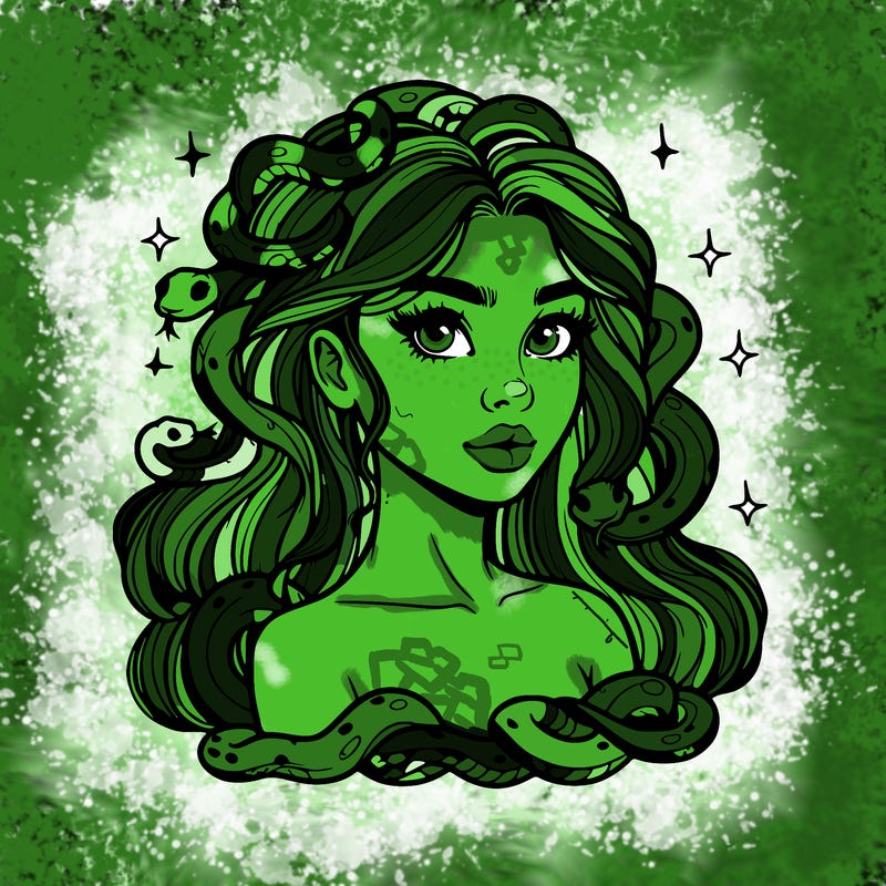 realistic girl with snakes as hair