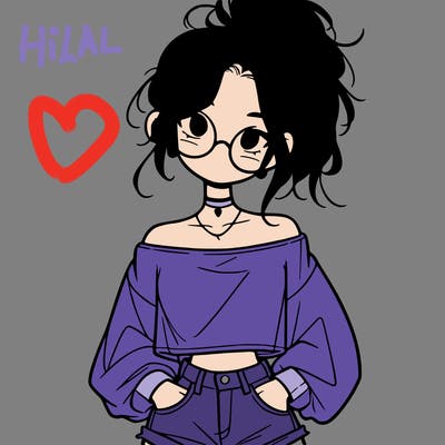 girl with a messy ponytail glasses a baggy crop top and jean shorts