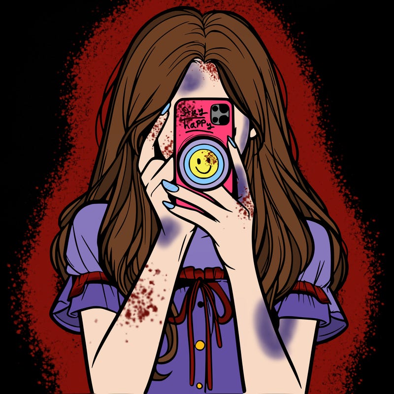 a realistic girl holding her phone taking pictures