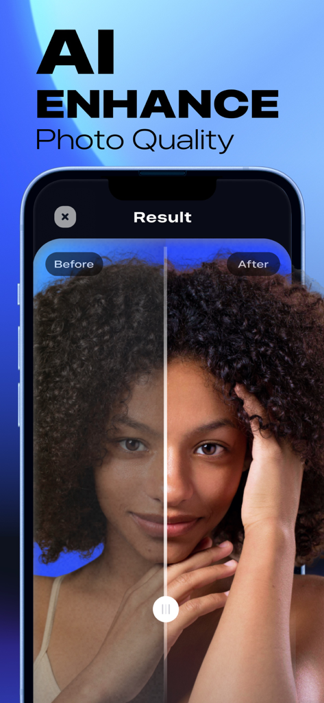 Clear Picture: Photo Enhancer - Before and after comparison of a portrait photo using Clear Picture AI photo quality enhancer