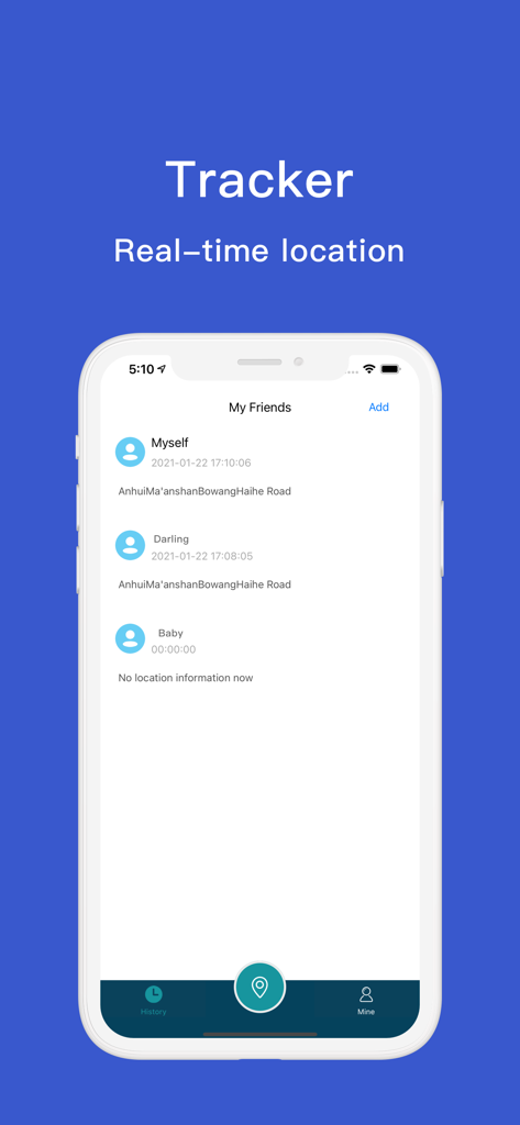 Pantalla de smartphone mostrando a miembros de la familia y su estado de ubicación en tiempo real en la app