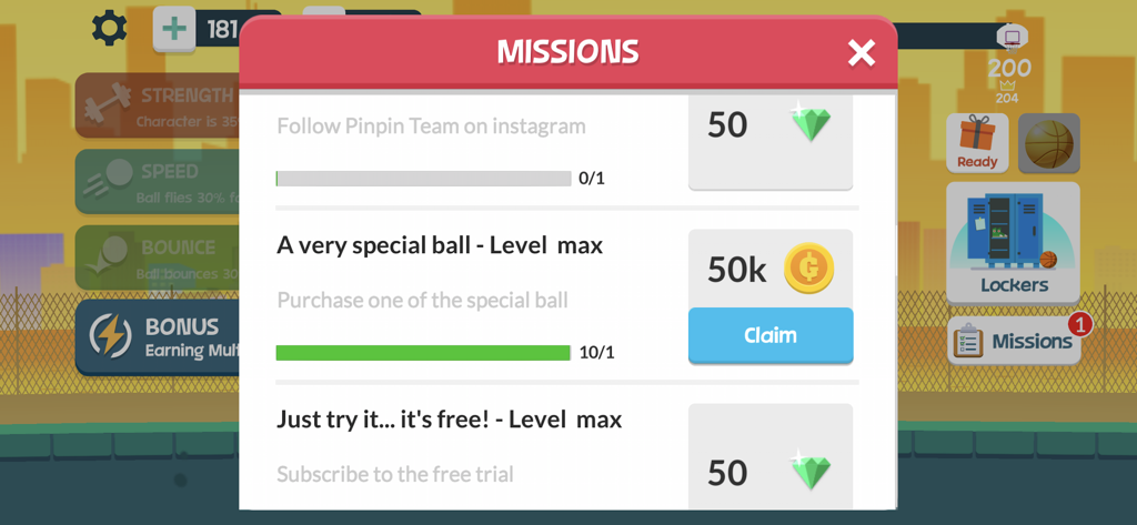 Basketball Orbit - Basketball Orbit missions menu showing available tasks and rewards