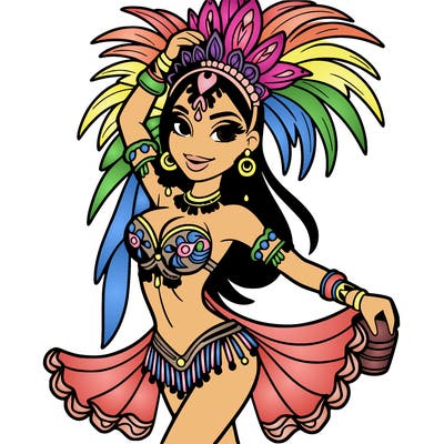 a samba dancer in colorful costume.