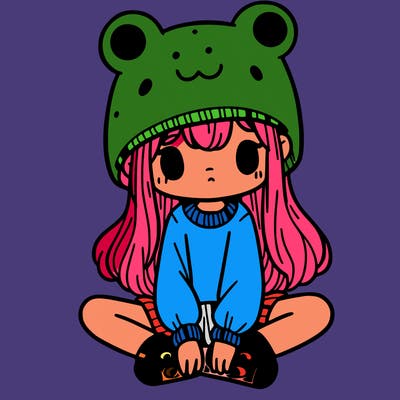 a girl wearing a frog hat and some frog socks