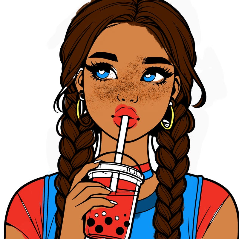 realistic girl with braided hair drinking boba